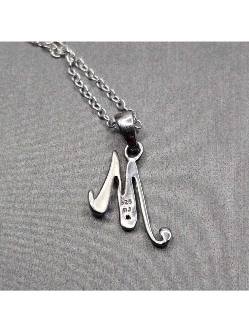 Sterling Silver Diamond Initial M Pendant Necklace 22" Personalized Jewelry 925 - Picture 3 of 8